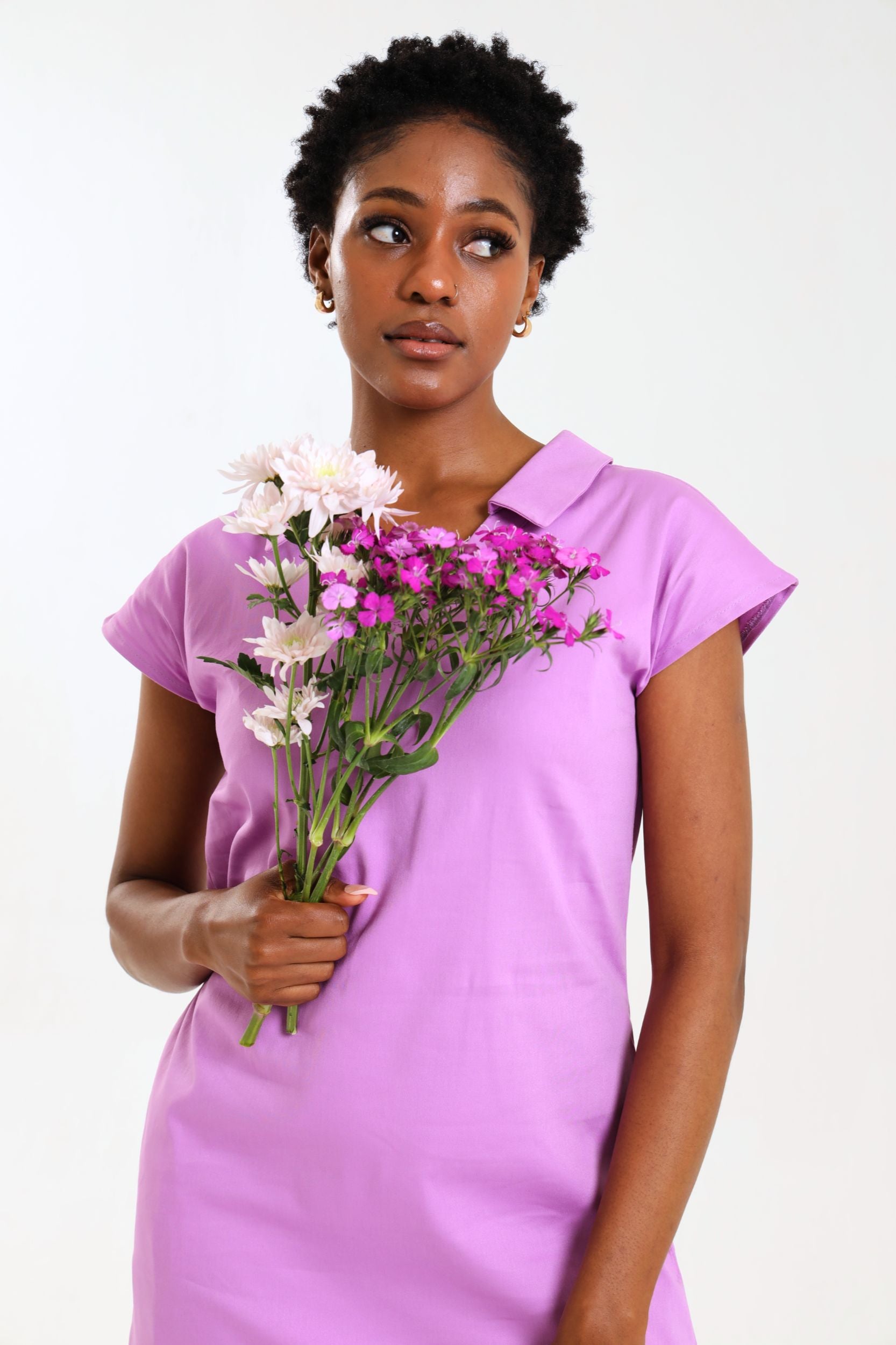 NEW LADIES V-COLLARED DRESS WITH PETAL SLEEVE - Greens Medi Scrubs South Africa - Premium Medical Uniforms & Apparel - Delivery Across SA 