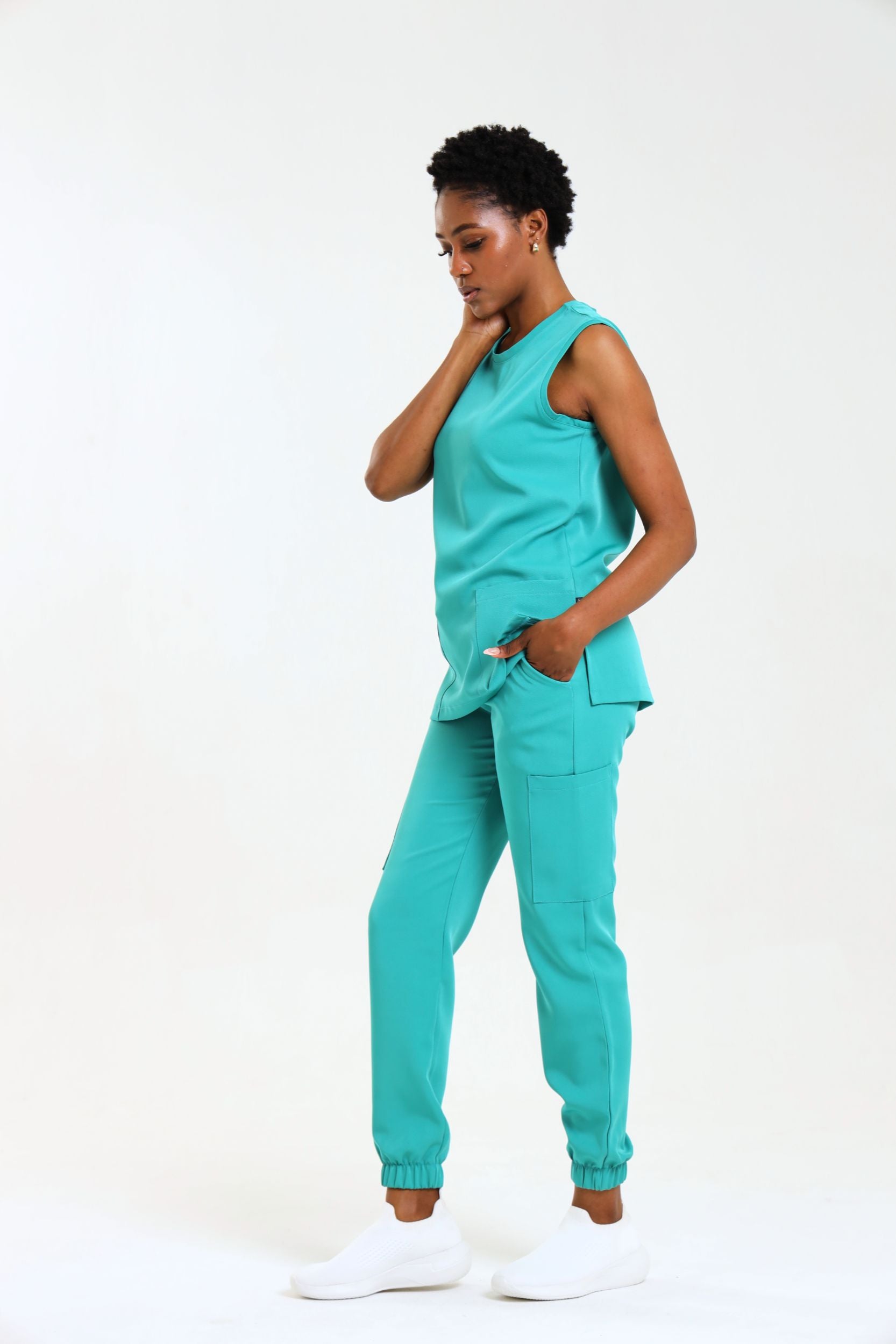 NEW LADIES ROUND SLEEVELESS TOP - Greens Medi Scrubs South Africa - Premium Medical Uniforms & Apparel - Delivery Across SA 