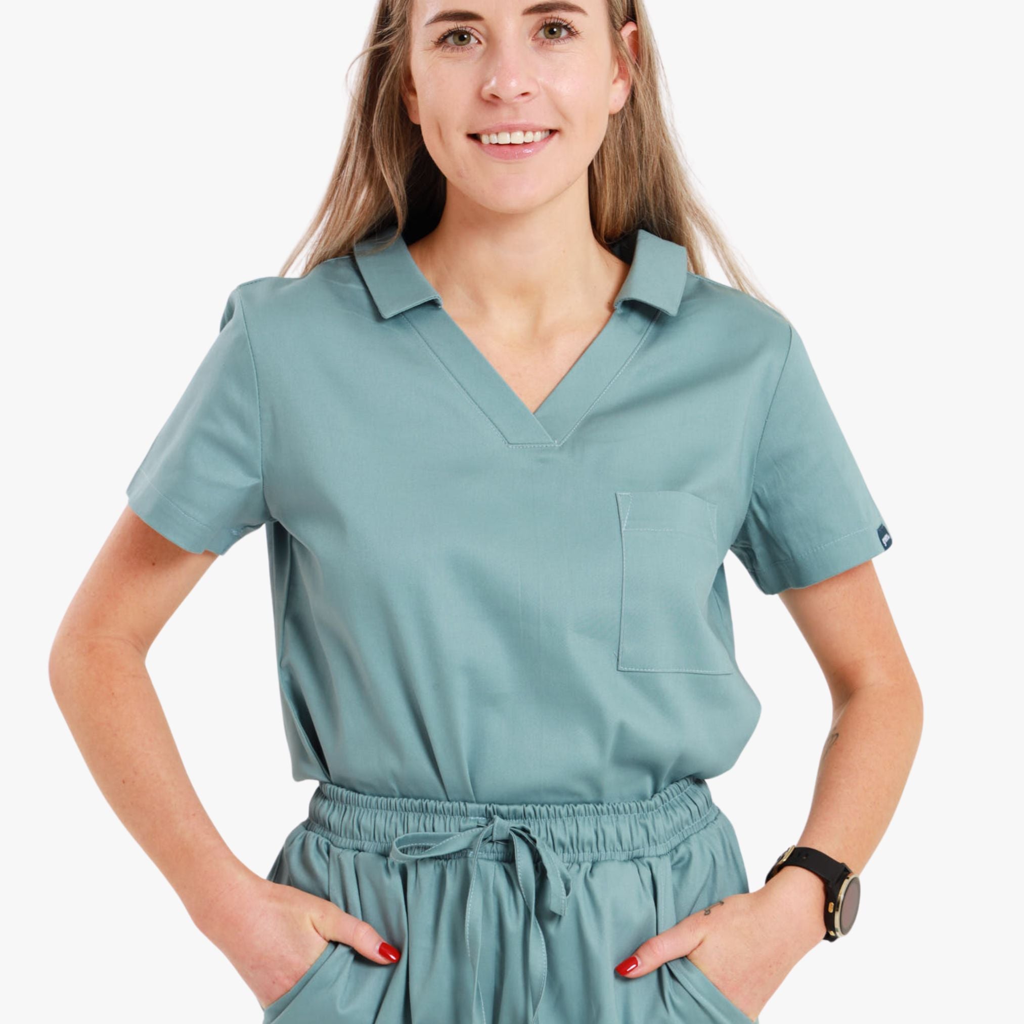 NEW LADIES V-COLLARED FEMME TOP - Greens Medi Scrubs South Africa - Premium Medical Uniforms & Apparel - Delivery Across SA 